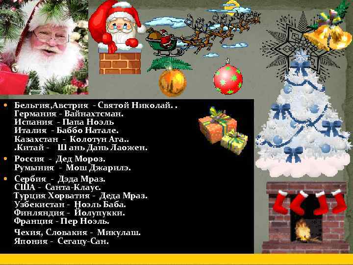  Бельгия, Австрия - Святой Николай. . Германия - Вайнахтсман. Испания - Папа Ноэль