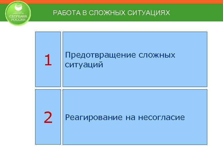 РАБОТА В СЛОЖНЫХ СИТУАЦИЯХ 1 Предотвращение сложных ситуаций 2 Реагирование на несогласие 