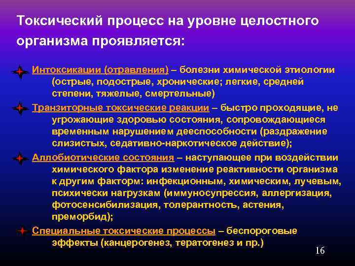 Токсический процесс на уровне целостного организма проявляется: Интоксикации (отравления) – болезни химической этиологии (острые,