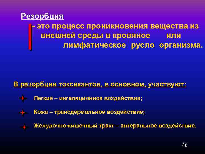 Резорбция - это процесс проникновения вещества из внешней среды в кровяное или лимфатическое русло