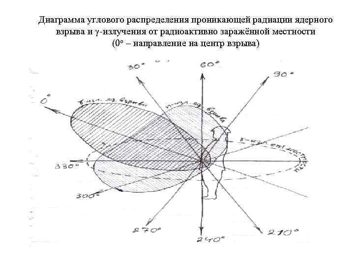 Диаграмма углового распределения проникающей радиации ядерного взрыва и γ-излучения от радиоактивно заражённой местности (0