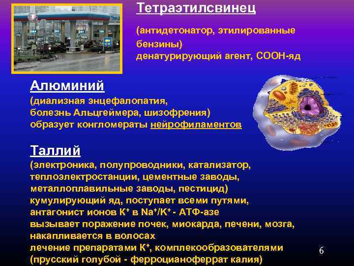 Тетраэтилсвинец (антидетонатор, этилированные бензины) денатурирующий агент, СООН-яд Алюминий (диализная энцефалопатия, болезнь Альцгеймера, шизофрения) образует