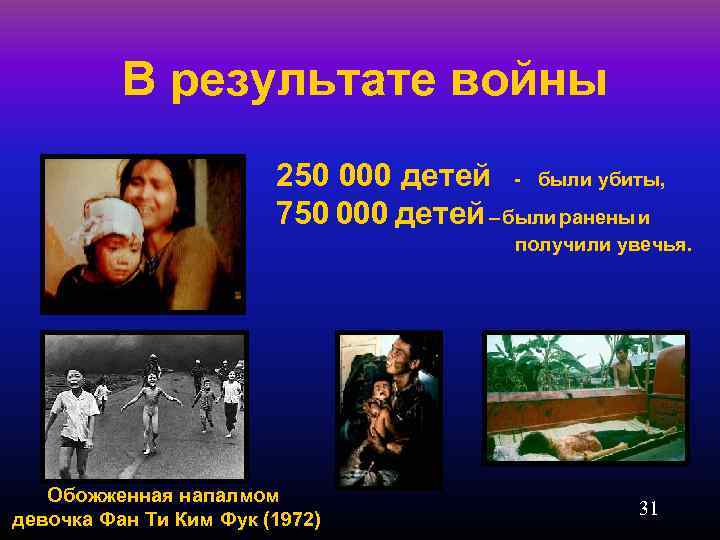 В результате войны 250 000 детей - были убиты, 750 000 детей – были