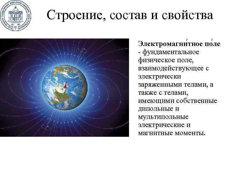 Строение, состав и свойства Электромагни тное по ле - фундаментальное физическое поле, взаимодействующее с