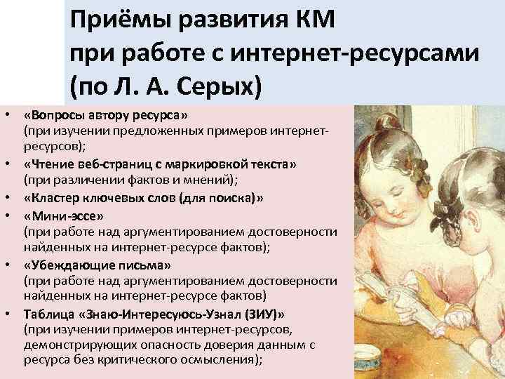 Приёмы развития КМ при работе с интернет-ресурсами (по Л. А. Серых) • «Вопросы автору