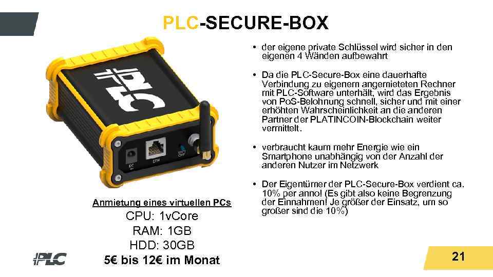 Titeltext PLC-SECURE-BOX • der eigene private Schlüssel wird sicher in den eigenen 4 Wänden