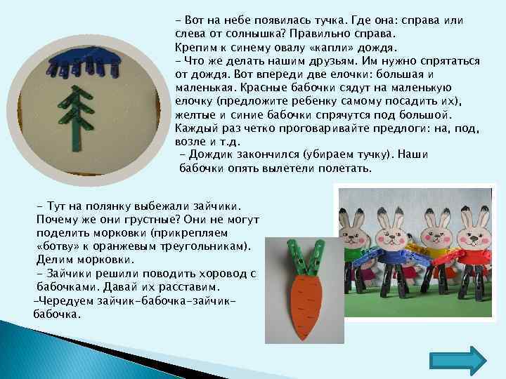 - Вот на небе появилась тучка. Где она: справа или слева от солнышка? Правильно
