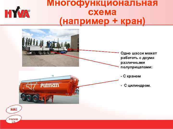 Многофункциональная схема (например + кран) Одно шасси может работать с двумя различными полуприцепами: -