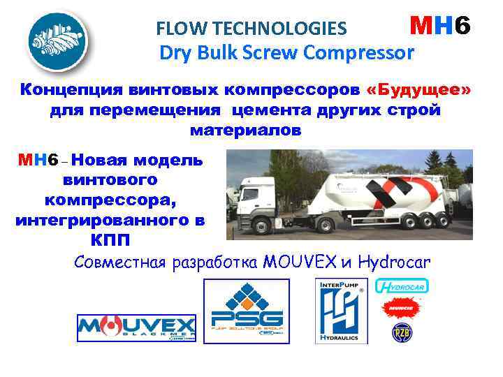 FLOW TECHNOLOGIES MH 6 Dry Bulk Screw Compressor Концепция винтовых компрессоров «Будущее» для перемещения