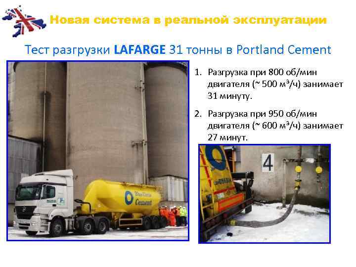 Новая система в реальной эксплуатации Тест разгрузки LAFARGE 31 тонны в Portland Cement 1.