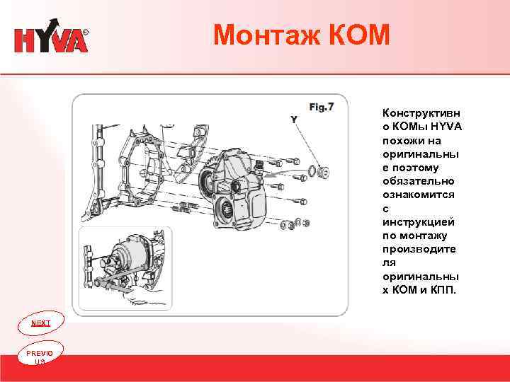 Монтаж КОМ Конструктивн о КОМы HYVA похожи на оригинальны е поэтому обязательно ознакомится с