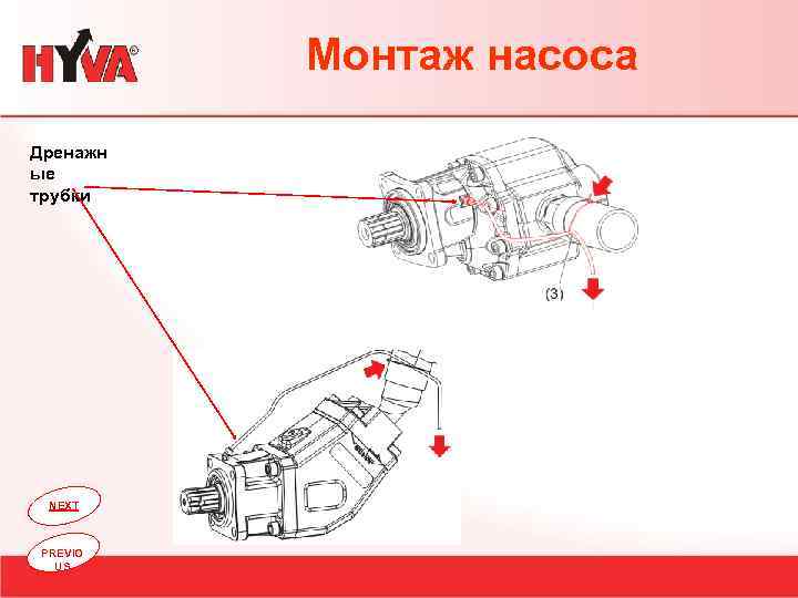 Монтаж насоса Дренажн ые трубки NEXT PREVIO US 