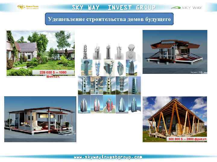 SKY WAY INVEST GROUP Удешевление строительства домов будущего www. skywayinvestgroup. com 