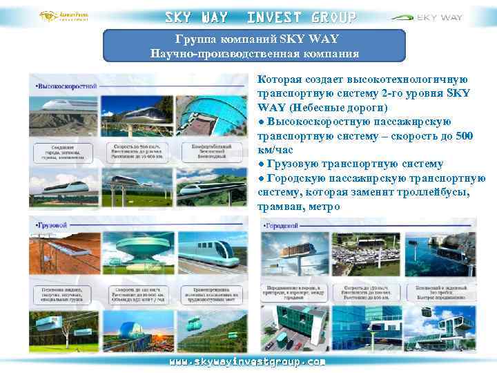 SKY WAY INVEST GROUP Группа компаний SKY WAY Научно-производственная компания Которая создает высокотехнологичную транспортную