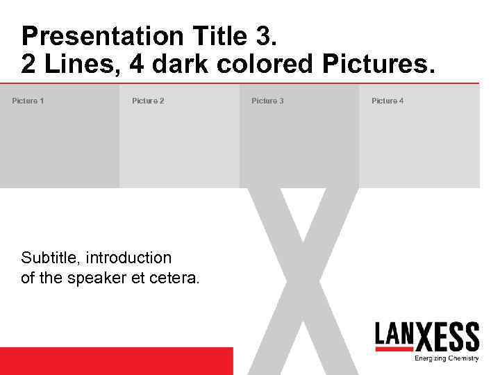 Presentation Title 3. 2 Lines, 4 dark colored Pictures. Picture 1 Picture 2 Subtitle,