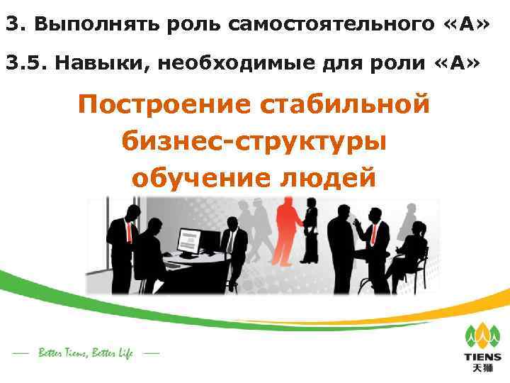 3. Выполнять роль самостоятельного «А» 3. 5. Навыки, необходимые для роли «А» Построение стабильной