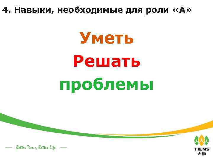 4. Навыки, необходимые для роли «А» Уметь Решать проблемы 