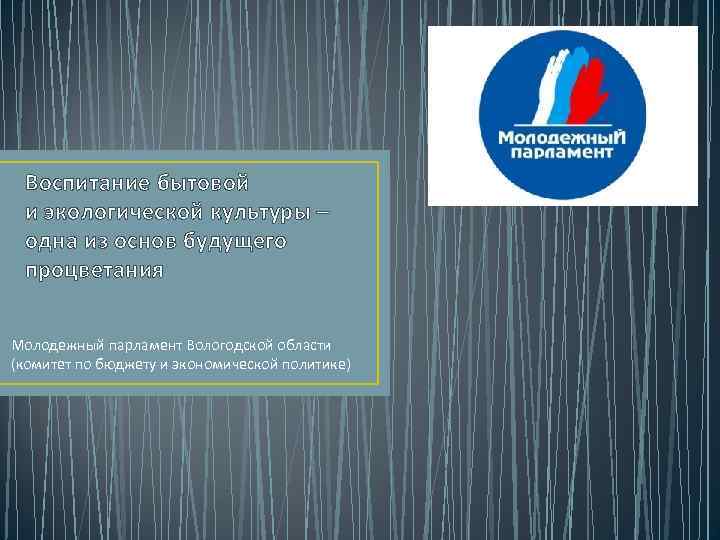 Воспитание бытовой и экологической культуры – одна из основ будущего процветания Молодежный парламент Вологодской