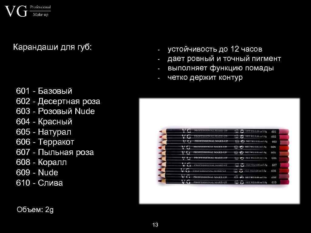 Карандаши для губ: - 601 - Базовый 602 - Десертная роза 603 - Розовый