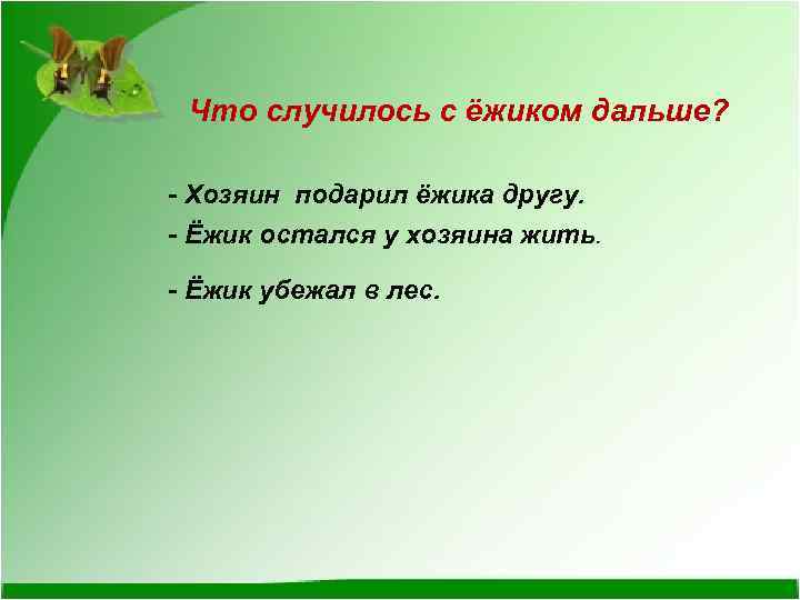 Что случилось с ёжиком дальше? - Хозяин подарил ёжика другу. - Ёжик остался у