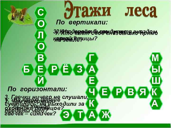 С О По вертикали: 3. Кто живёт в самом низу – в 2. На