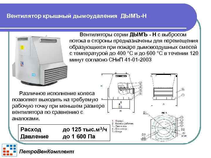 Вентилятор крышный дымоудаления ДЫМЪ-Н Вентиляторы серии ДЫМЪ - Н с выбросом потока в стороны