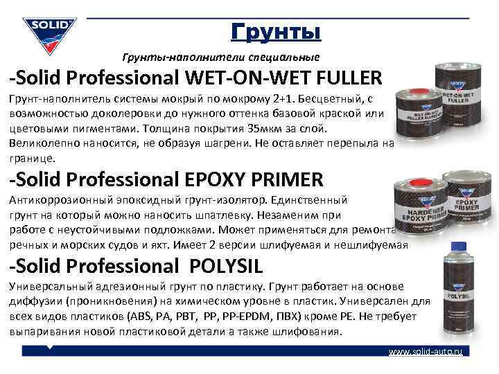 Грунты-наполнители специальные -Solid Professional WET-ON-WET FULLER Грунт-наполнитель системы мокрый по мокрому 2+1. Бесцветный, с