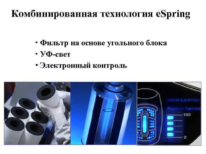 Комбинированная технология e. Spring • Фильтр на основе угольного блока • УФ-свет • Электронный
