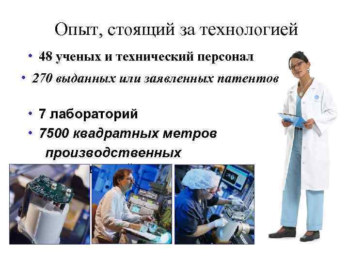 Опыт, стоящий за технологией • 48 ученых и технический персонал • 270 выданных или