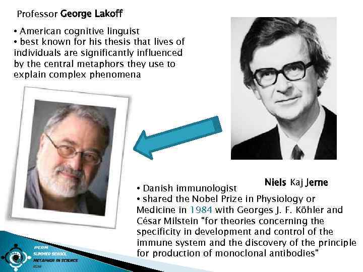 Professor George Lakoff • American cognitive linguist • best known for his thesis that