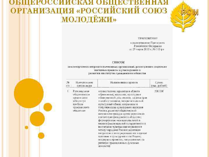 ОБЩЕРОССИЙСКАЯ ОБЩЕСТВЕННАЯ ОРГАНИЗАЦИЯ «РОССИЙСКИЙ СОЮЗ МОЛОДЁЖИ» 