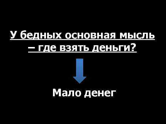 У бедных основная мысль – где взять деньги? Мало денег 