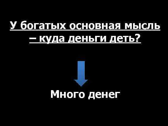 У богатых основная мысль – куда деньги деть? Много денег 