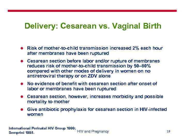 Delivery: Cesarean vs. Vaginal Birth l Risk of mother-to-child transmission increased 2% each hour