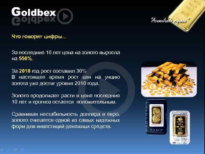 Что говорят цифры. . . За последние 10 лет цена на золото выросла на