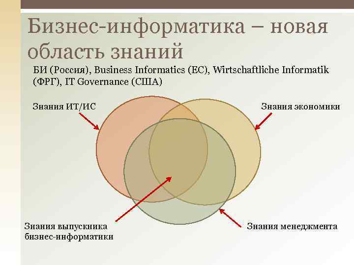 Бизнес-информатика – новая область знаний БИ (Россия), Business Informatics (EC), Wirtschaftliche Informatik (ФРГ), IT