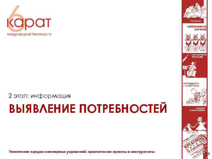 2 этап: информация ВЫЯВЛЕНИЕ ПОТРЕБНОСТЕЙ Увеличение продаж ювелирных украшений: практические приемы и инструменты 29