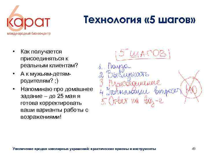 Технология « 5 шагов» • Как получается присоединяться к реальным клиентам? • А к