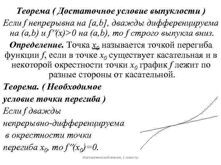 Теорема ( Достаточное условие выпуклости ) Если f непрерывна на [a, b], дважды дифференцируема