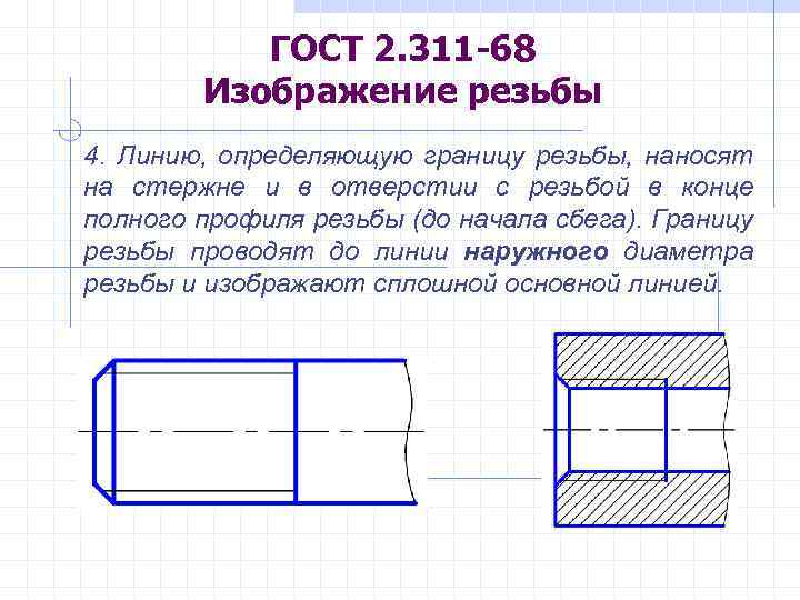 Какая линия применяется для условного изображения границы резьбы