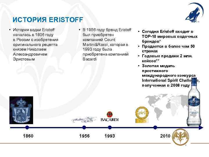 ИСТОРИЯ ERISTOFF • История водки Eristoff началась в 1806 году в России с изобретения