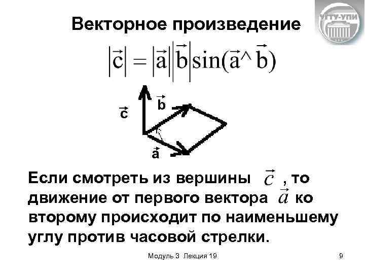 Векторное произведение c b а Если смотреть из вершины , то движение от первого