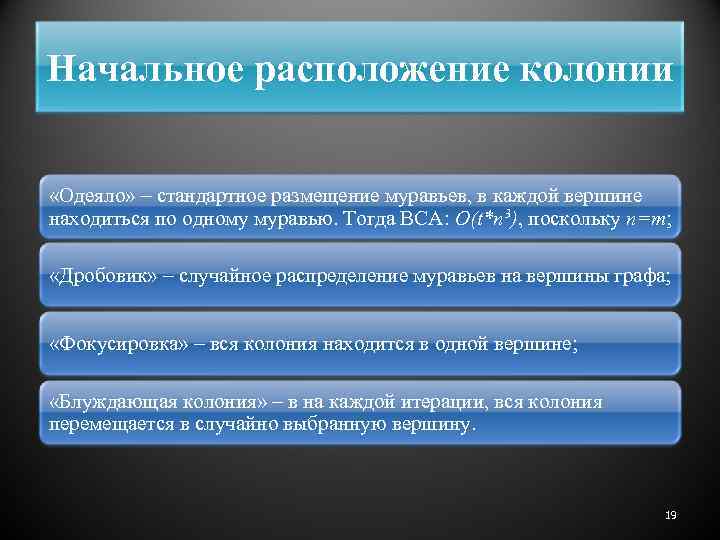 Начальное расположение колонии «Одеяло» – стандартное размещение муравьев, в каждой вершине находиться по одному