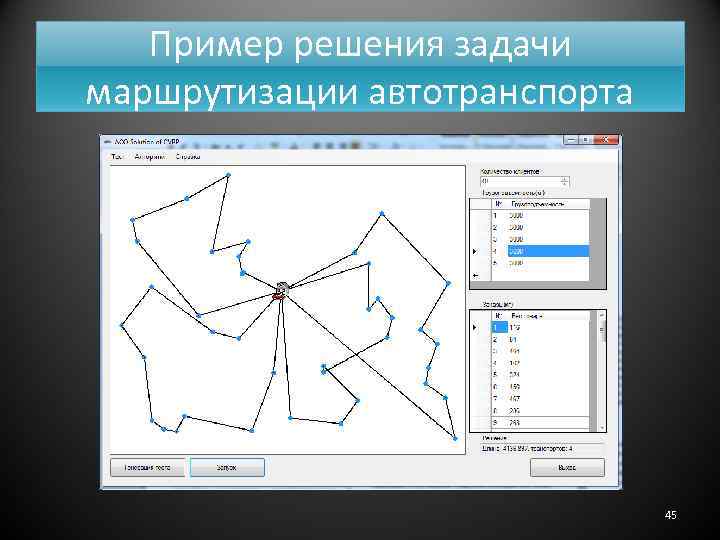 Пример решения задачи маршрутизации автотранспорта 45 