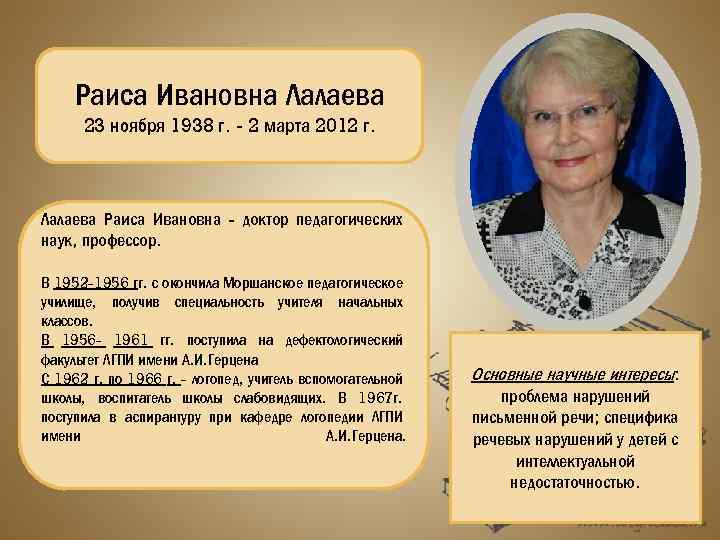 Раиса Ивановна Лалаева 23 ноября 1938 г. - 2 марта 2012 г. Лалаева Раиса