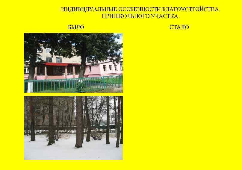 ИНДИВИДУАЛЬНЫЕ ОСОБЕННОСТИ БЛАГОУСТРОЙСТВА ПРИШКОЛЬНОГО УЧАСТКА БЫЛО СТАЛО 