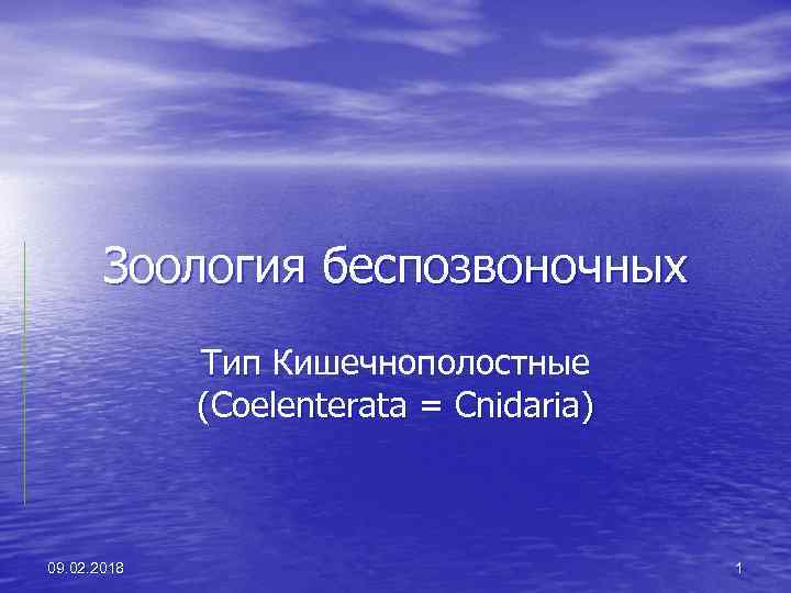 Зоология беспозвоночных Тип Кишечнополостные (Coelenterata = Cnidaria) 09. 02. 2018 1 