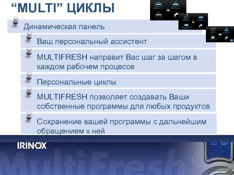 “MULTI” ЦИКЛЫ Динамическая панель Ваш персональный ассистент MULTIFRESH направит Вас шаг за шагом в