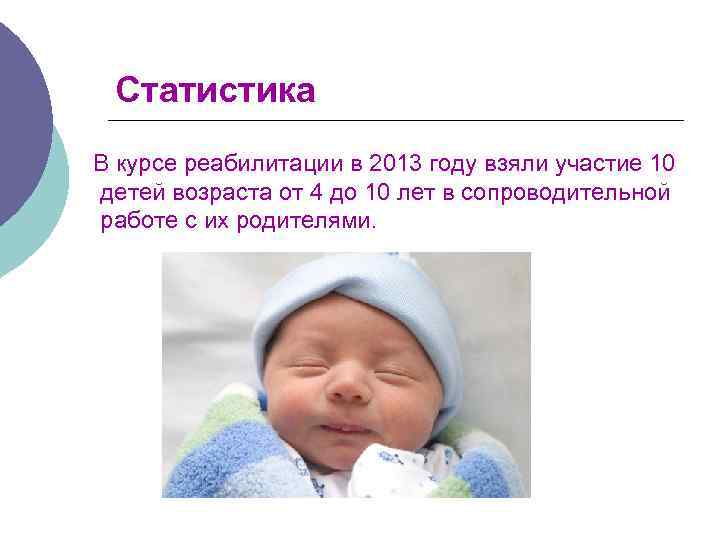 Статистика В курсе реабилитации в 2013 году взяли участие 10 детей возраста от 4