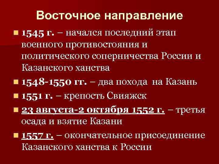 Восточное направление n 1545 г. – начался последний этап военного противостояния и политического соперничества